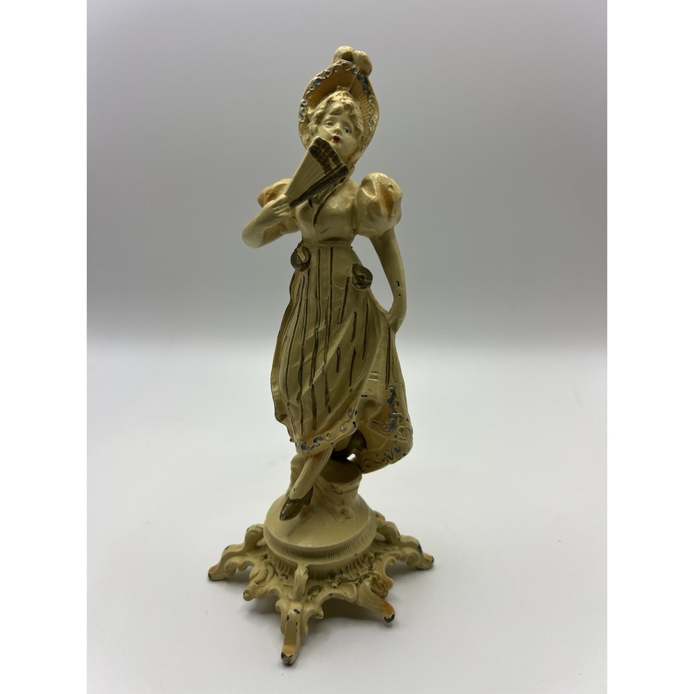Female Figurine Statue Paperweight Home Decoration Bonnet Hand Fan Metal READ